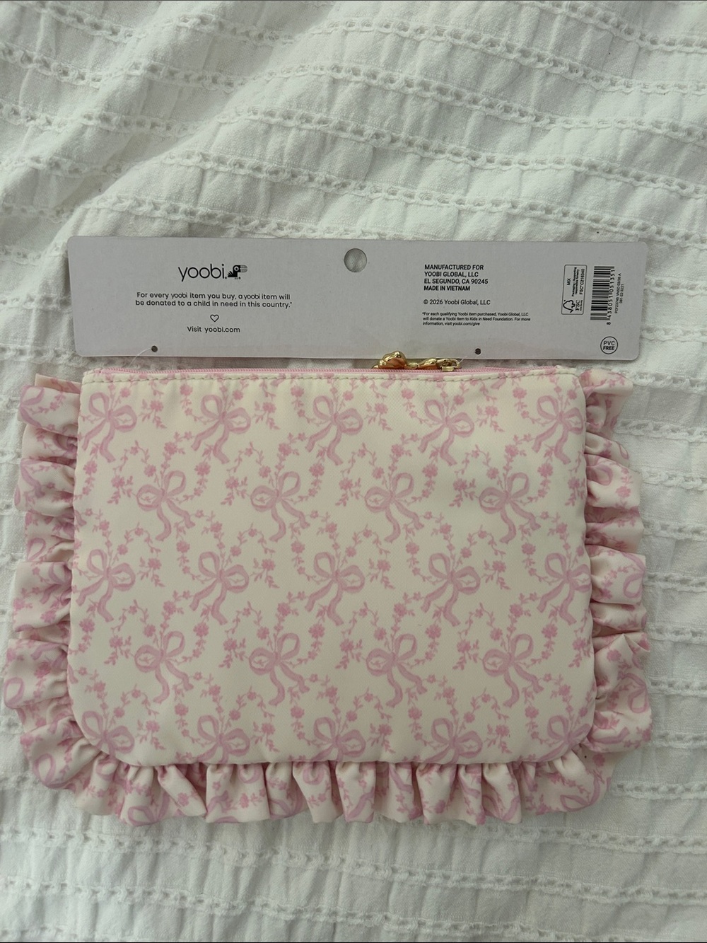 LoveShackFancy Pink Bow-Print Ruffle Accessory Pouch - Picture 2 of 2